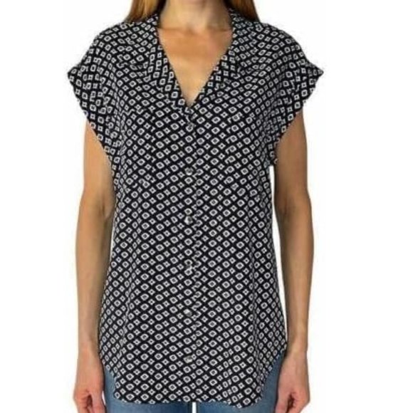 NWT Jach's New York Women's Short Sleeve V Neck Blouse Navy Size XXL $45 3HL69 - Picture 2 of 2